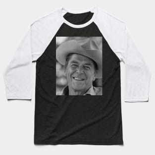 Ronald Reagan with cowboy hat Black White Baseball T-Shirt